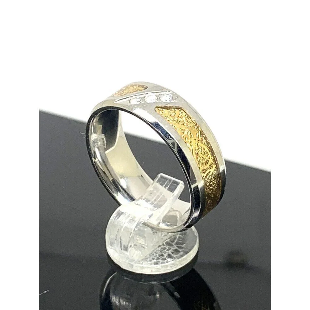 Men's Wedding Band Two Tone Steel 0.03ctw Diamond 8mm Wide Ring Size 10.75